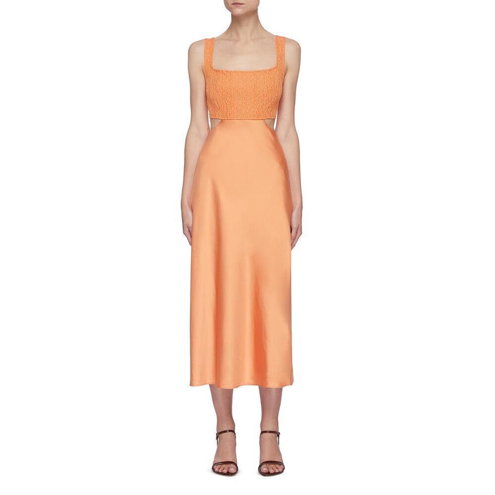 NWT C/MEO COLLECTIVE 'FORMAT' SQUARE NECK CUT OUT MIDI DRESS ORANGE Size 8